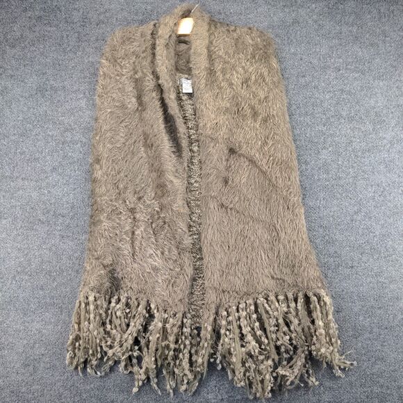 Alberto Makali Womens Shawl Wrap Poncho Gray Medium Faux Fur Fringed Nylon - Picture 2 of 12